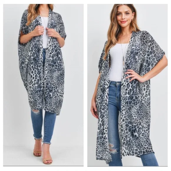 WOW Animal Print Soft Kimono Wrap Swim Coverup Robe Cardigan Sleeves OSF… - Picture 2 of 7